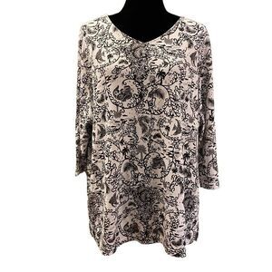 Palm Grove Black and White Fish Palm Trees Beach Top Sz 3X